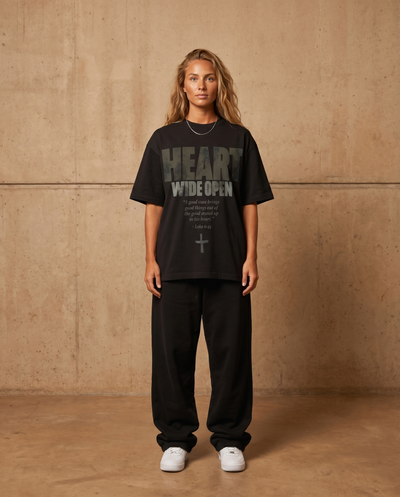 Heart Wide Open – Woman wearing The Word t-shirt