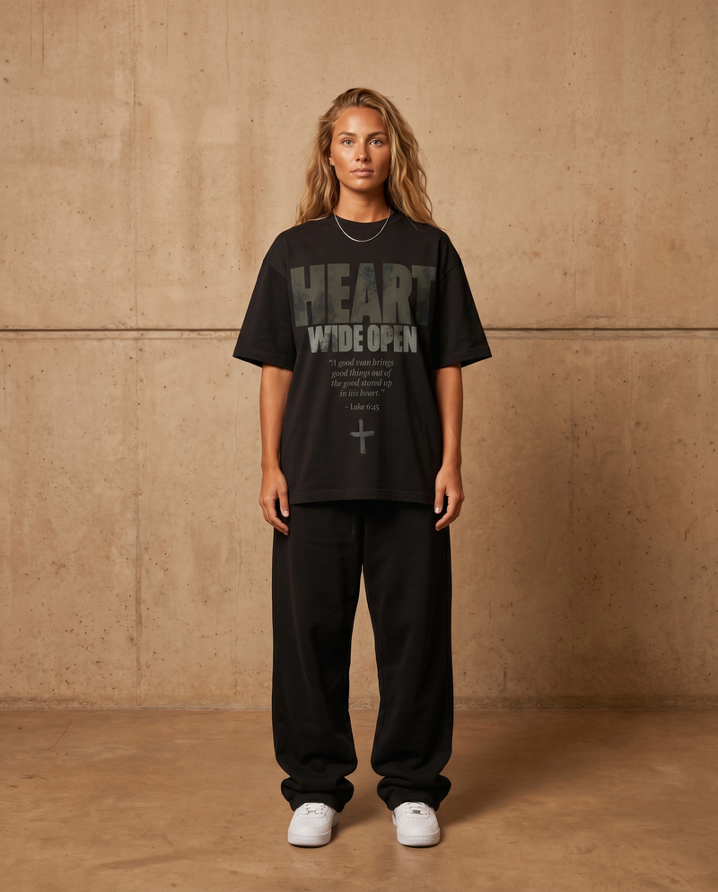 Heart Wide Open – Woman wearing The Word t-shirt