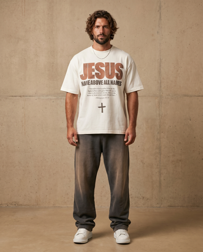 Jesus Name Above All Names — White Tee – Man wearing The Word t-shirt