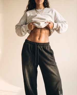 Heavyweight Sweatpants · Black & Off White, smoky black, front print, woman, drawstring waist
