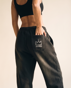 Heavyweight Sweatpants · Black & Off White, smoky black, back print, woman, crown pocket