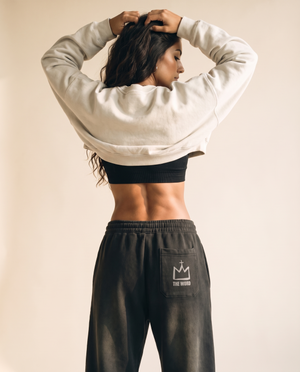 Heavyweight Sweatpants · Black & Off White, smoky black, back print, woman, crown pocket sweatshirt