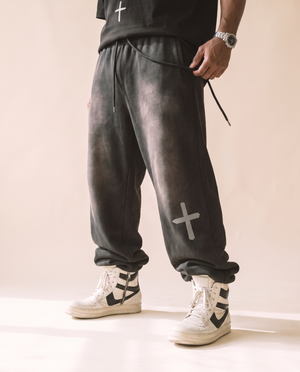 Heavyweight Sweatpants · Black & Off White, smoky black, front print, man, cross detail