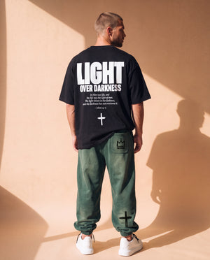 Light Over Darkness tee, black, back print edition, man, back print full body
