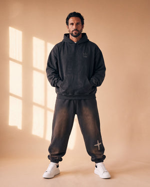 BLACK FADED HOODIE · IN THE BEGINNING GOD