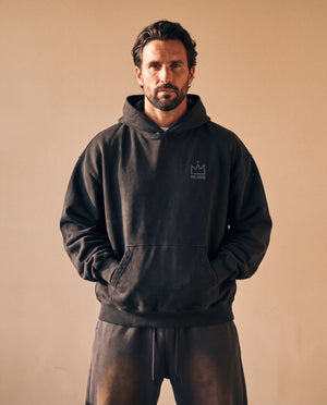 BLACK FADED HOODIE · IN THE BEGINNING GOD