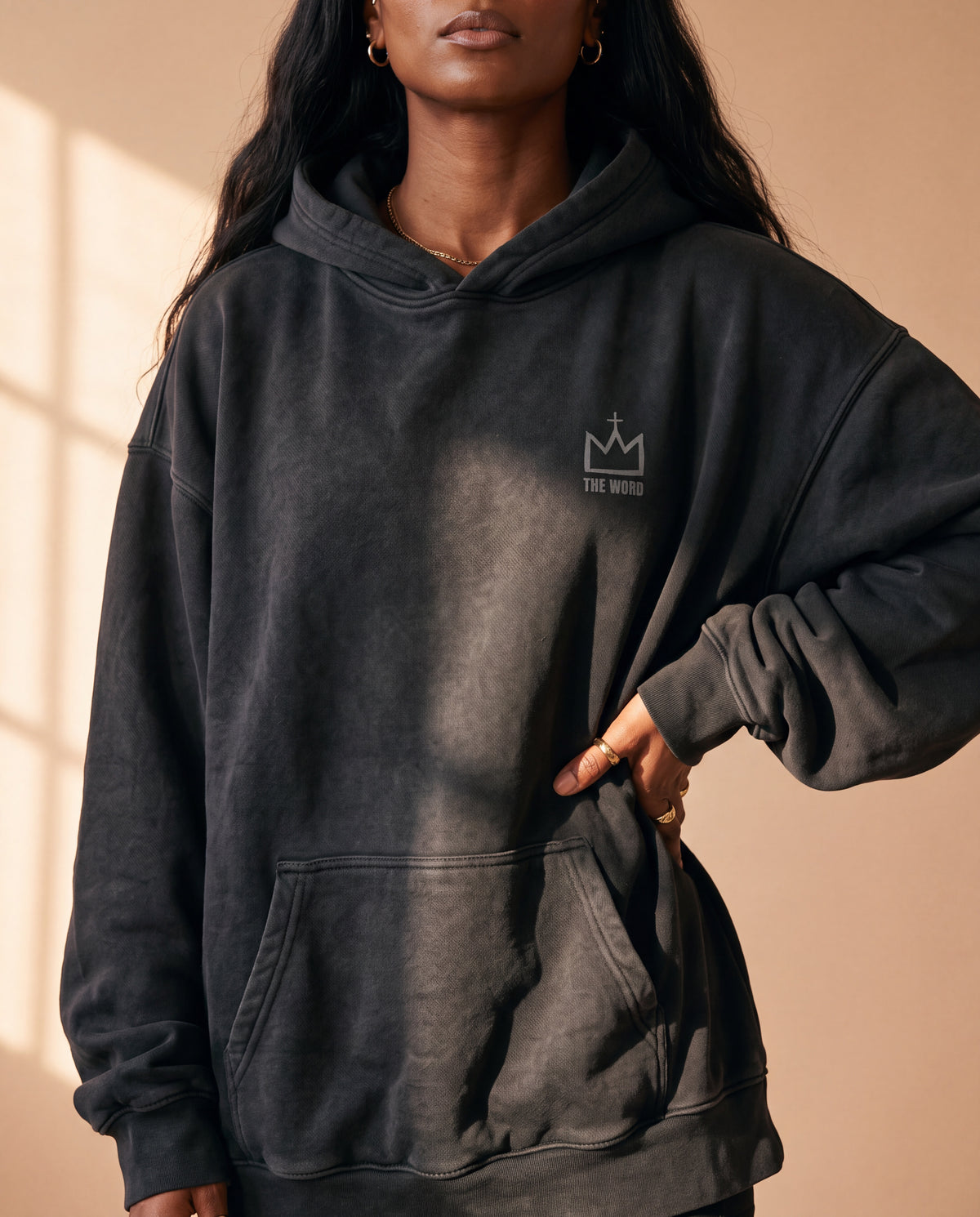 BLACK FADED HOODIE · IN THE BEGINNING GOD