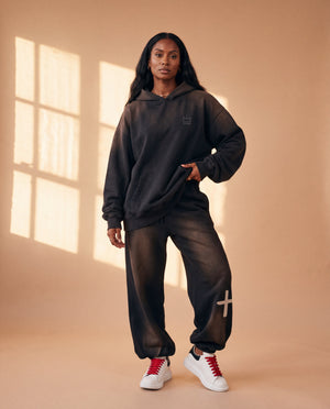BLACK FADED HOODIE · IN THE BEGINNING GOD