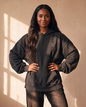 BLACK FADED HOODIE · IN THE BEGINNING GOD