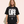 The Light of Life tee, black, front print, woman, standing thigh up