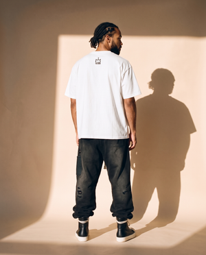 Light of the World tee, white, back print, man, back view look over