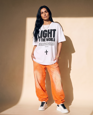Light of the World tee, white, front print, woman, three quarter