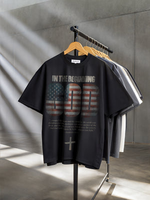 In The Beginning... Usa in Black – Christian T-Shirt by The Word