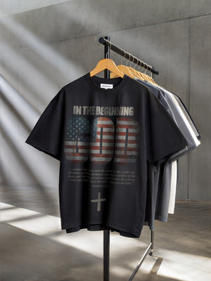 In The Beginning... Usa in Black – Christian T-Shirt by The Word