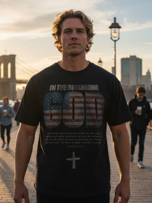 In The Beginning... Usa in Black – Christian T-Shirt by The Word