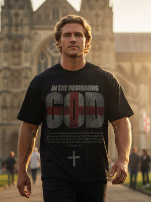 In The Beginning... St. George in Black – Christian T-Shirt by The Word