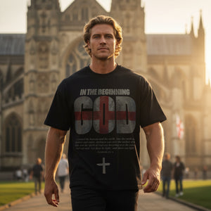 In The Beginning... St. George in Black – Christian T-Shirt by The Word