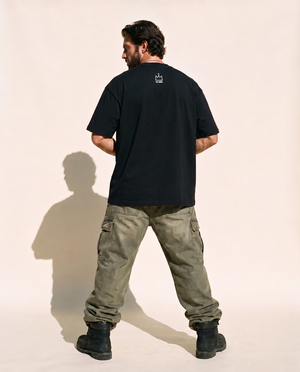 In The Beginning God MONOCHROME tee, black, back print, man, crown