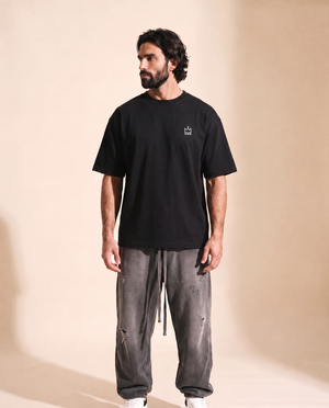 King of Kings MONOCHROME tee, black, back print edition, man, front crown