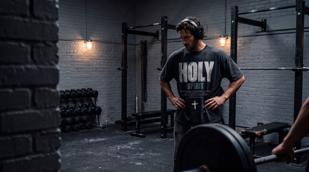 Man in the black Holy Spirit tee in a dark gym, The Word