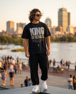 King of Kings – Man on rooftop in The Word black Christian T-Shirt