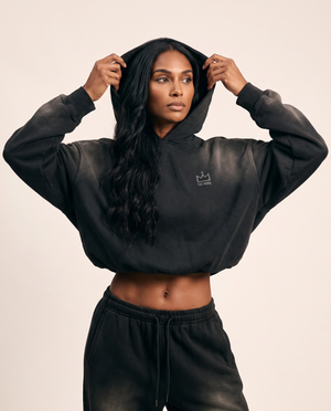 BLACK FADED HOODIE · IN THE BEGINNING GOD
