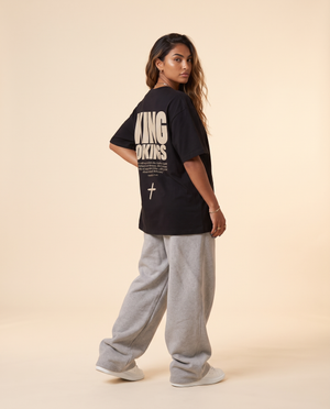 King of Kings MONOCHROME tee, black, back print edition, woman, back print three quarter