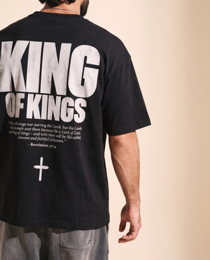 King of Kings MONOCHROME tee, black, back print edition, man, back print close up