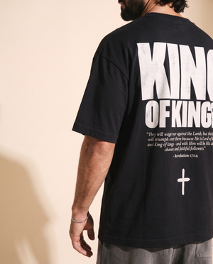 King of Kings MONOCHROME tee, black, back print edition, man, back print three quarter