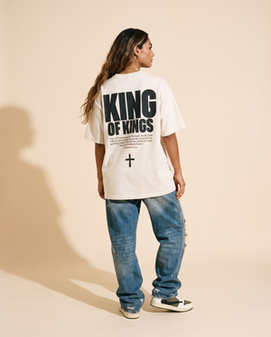 King of Kings MONOCHROME tee, white, back print edition, woman, back print full body