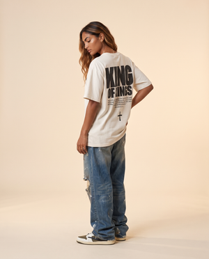 King of Kings MONOCHROME tee, white, back print edition, woman, back print side step
