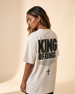 King of Kings MONOCHROME tee, white, back print edition, woman, back print head down