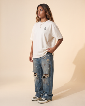 King of Kings MONOCHROME tee, white, back print edition, woman, front crown