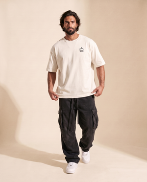 King of Kings MONOCHROME tee, white, back print edition, man, front crown full body