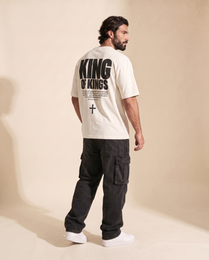 King of Kings MONOCHROME tee, white, back print edition, man, back print full body look over