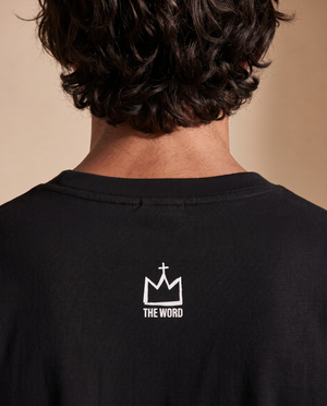 King of Kings MONOCHROME tee, black, back print, man, crown close up