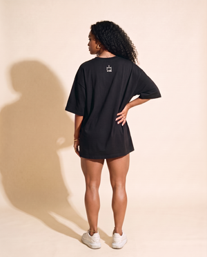 In The Beginning God MONOCHROME tee, black, back print, woman, crown