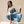 Daughter of the King MONOCHROME tee, white, woman, front print full body crouching in blue joggers