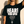 Heart Wide Open tee, black, front print, woman, chest close up
