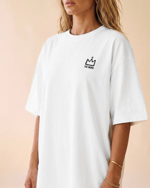 Heart Wide Open tee, white, back print edition, woman, front crown