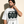 In The Beginning God MONOCHROME tee, white, front print, man, three quarter hand on collar
