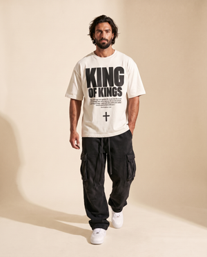 King of Kings MONOCHROME tee, white, front print, man, walk in