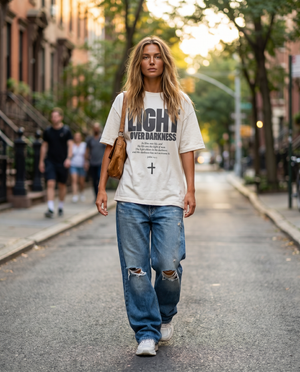 Light Over Darkness White - Lifestyle - Christian T-Shirt by The Word