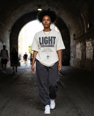 Light Over Darkness White - Lifestyle - Christian T-Shirt by The Word