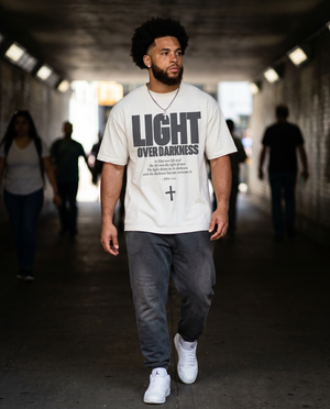 Light Over Darkness White - Lifestyle - Christian T-Shirt by The Word