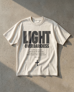 Light Over Darkness Basic White - Christian T-Shirt by The Word