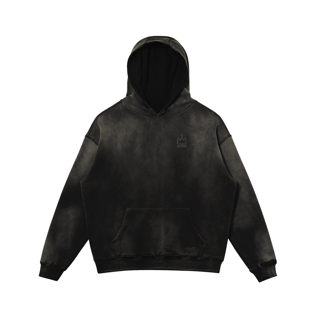 BLACK FADED HOODIE · IN THE BEGINNING GOD