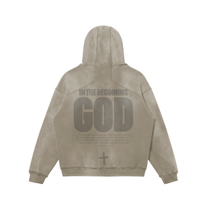 KHAKI SUNFADED  HOODIE - IN THE BEGINNING GOD