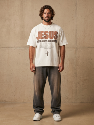 Jesus Name Above All Names — White Tee – Man wearing The Word t-shirt