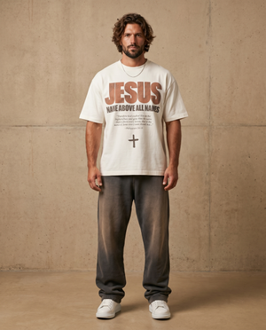 Jesus Name Above All Names — White Tee – Man wearing The Word t-shirt